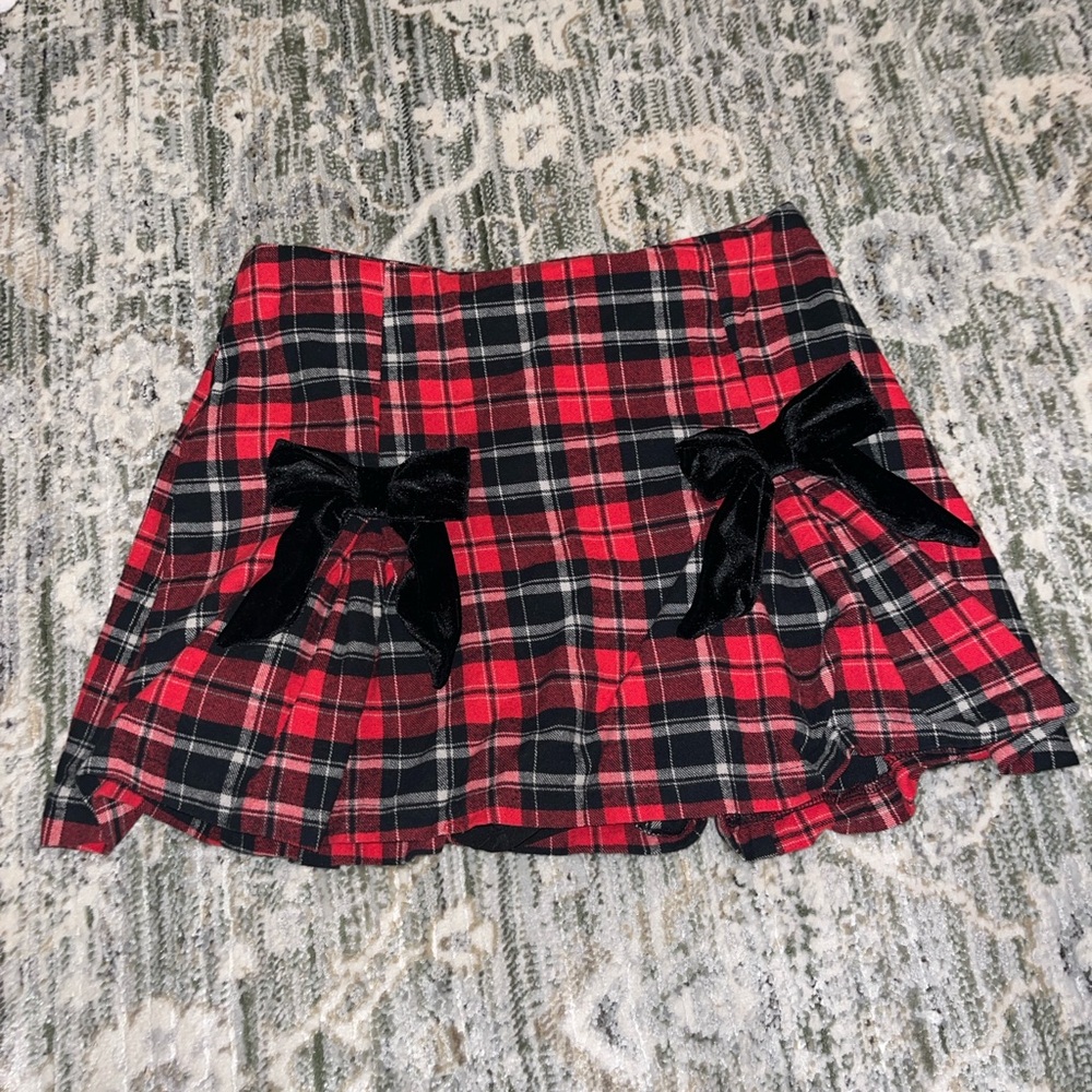 Altar'd State Red and Black Plaid Bow Skirt